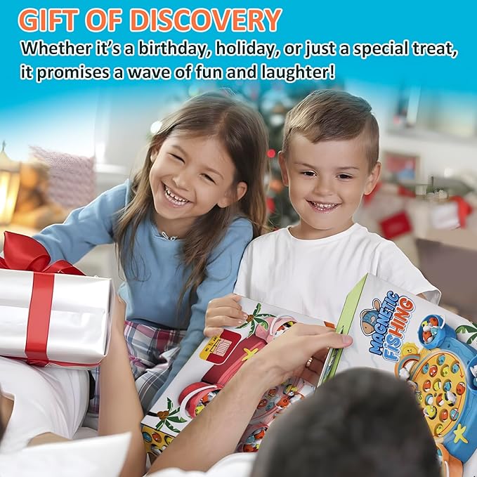 Magnetic Fishing Game Set - 21 Fish and 6 Poles, Rotating Toddler Board Games with Music Switch, Fine Motor Skills Fishing Toys for Kids and Toddlers 3 4 5 6 7 8 and Up