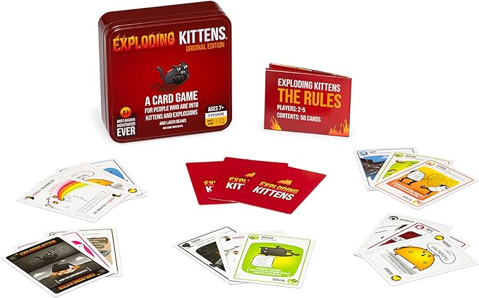 Exploding Kittens Original Edition in a Collectible TIN - Hilarious Card Game for Family - Party Game for Ages 7 and Up - 56 Cards - 2-5 Players - 15 Minutes of Play