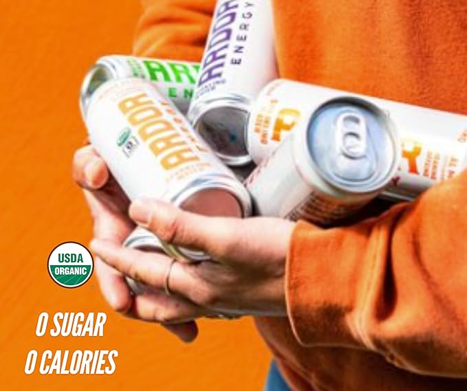 ARDOR ENERGY Sparkling Water with 100mg Natural Caffeine & 200mg L-Theanine from Organic Green Tea for Smooth Energy & Focus | Healthy Energy Drink | No Sugar, Zero Calories, Vegan, Gluten-Free | Tropical Variety (Pack of 6, 12oz cans)