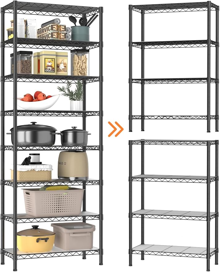8 Tier Adjustable Storage Shelves Heavy Duty Metal Shelf Wire Shelving Unit Organizer Rack for Home Kitchen Office Pantry Room Bathroom Shelving Organizers and Storage Laundry