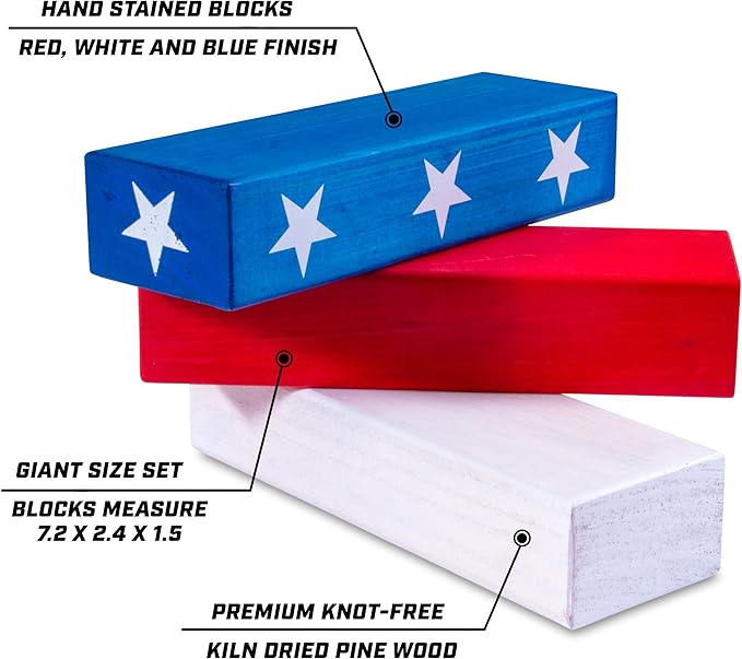 GoSports Giant Wooden Stacking Game - Stacks Up to 5 ft - Choose Brown Wood Stain, Gray, Natural, Stars & Stripes, or Tropical Hardwood - Toppling Tower