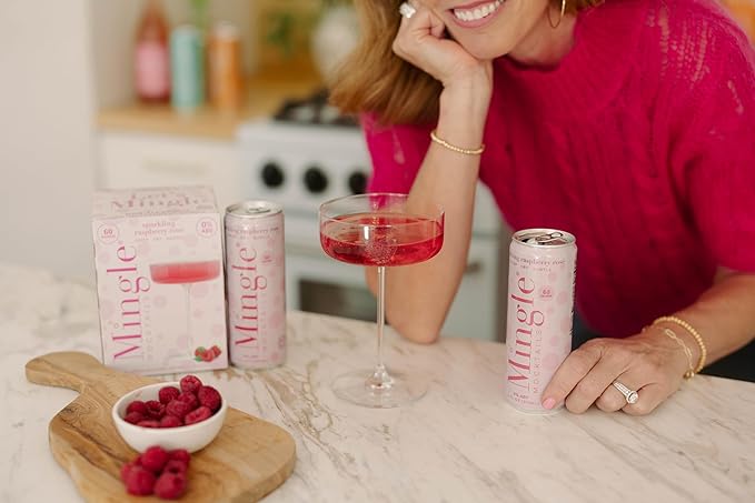 Mingle Mocktails Sparkling Raspberry Rose, Premium Non-Alcoholic Drinks, Refreshing Pre-Mixed Drinks, Healthy Alternatives, Canned Mocktails, 12 fl. oz. Cans, Pack of 12