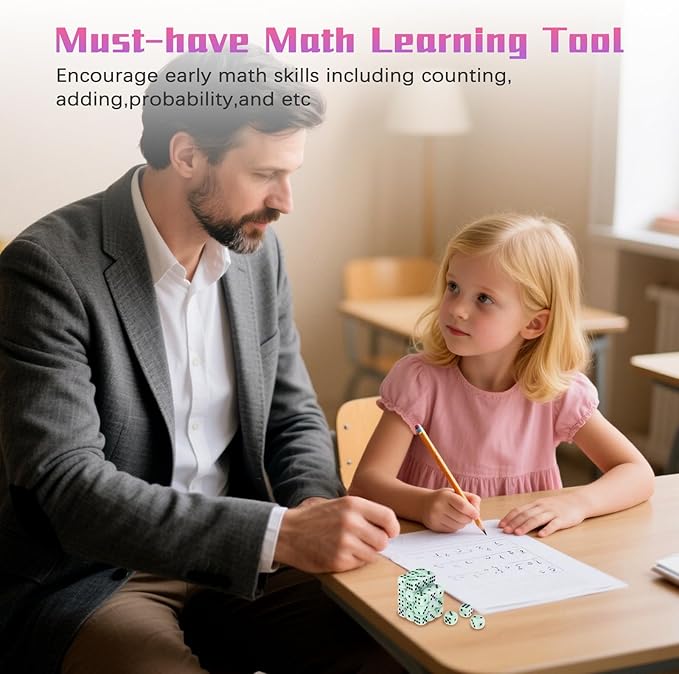 36 Pieces 12mm 6 Sided Mini Dice Set,Mixed Colours Swirls D6 Game Dice Set,6 Sided Standard Game Dice for Board Games Dice Games Classroom Teaching Dices Game,with Portable Gaming Box(Green & White)