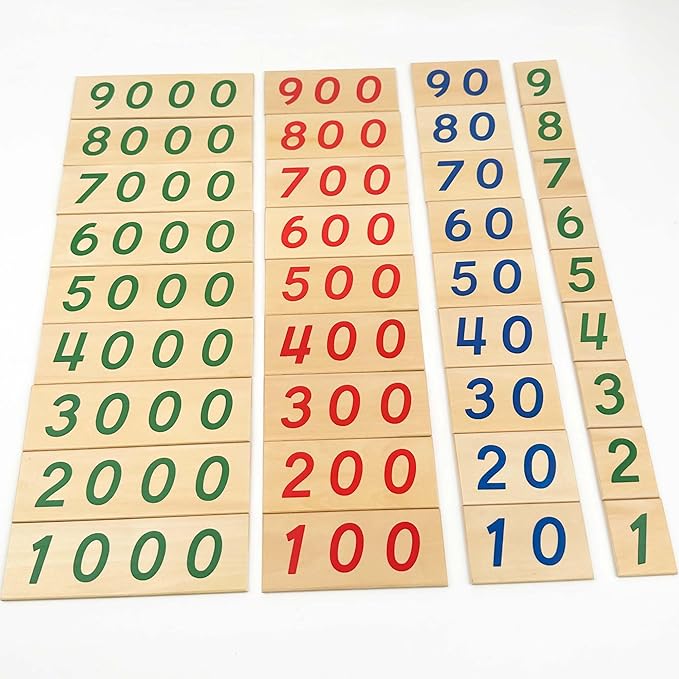 Hidoggy Montessori Small Number Cards with Box (1-9000), Wooden Math Number Counting Manipulative Toys, Basic Math Games Preschool Learning Educational Materials for Toddler Kids 3 4 5 Years