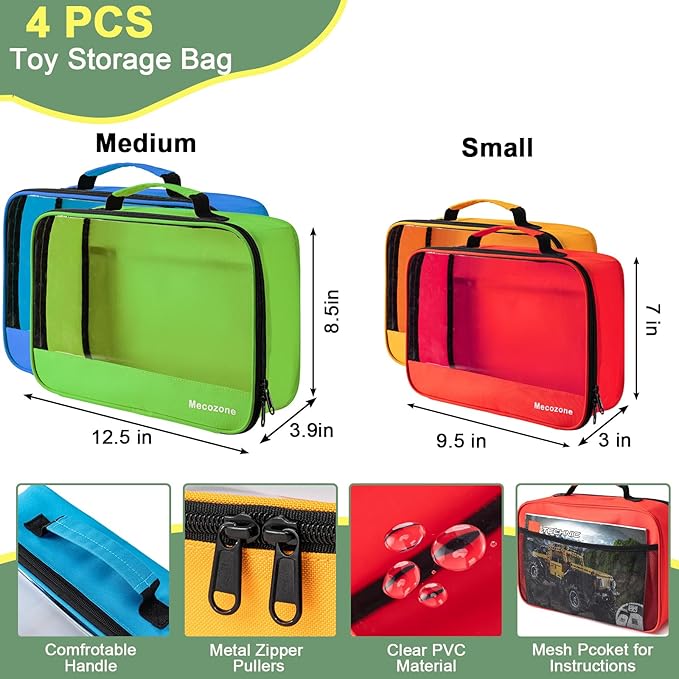 4 PCS Toys Storage Bag, Classic Bricks Building Set Storage Bag, Travel Case for Building Toys, Puzzles, Small Large Size