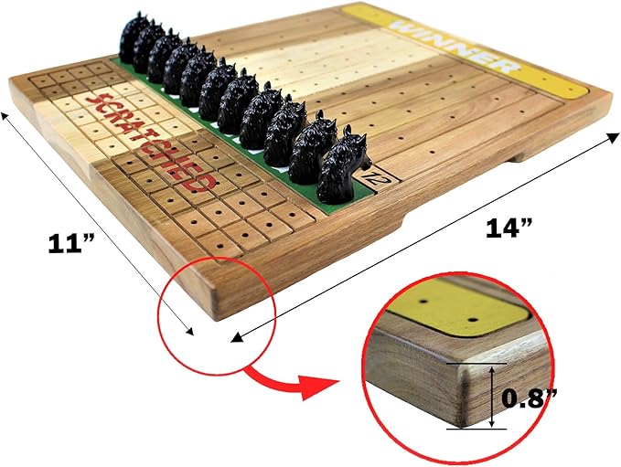 Metal Horse Race Board Game Set with Horse Racing Thick & Solid Wood Game Board, 11 Luxurious & Durable Classic Black Colored Metal Craft Horses, Dice and Cards for Horseracing (HR-652)