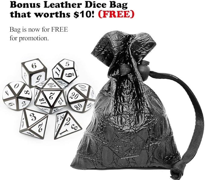 Haxtec 7 Die DND Metal Dice Set D&D 7PCS DND Dice of D20 D12 D10 D8 D6 D4 for Dungeons and Dragons RPG Games-Glossy Enamel Dice (Black White)