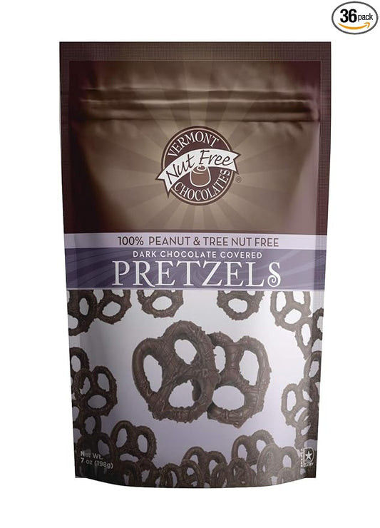 Vermont Nut Free Chocolates Covered Mini Twist Pretzels (Dark Chocolate) 7 Ounces, Nut-Free, Egg-Free, Kosher