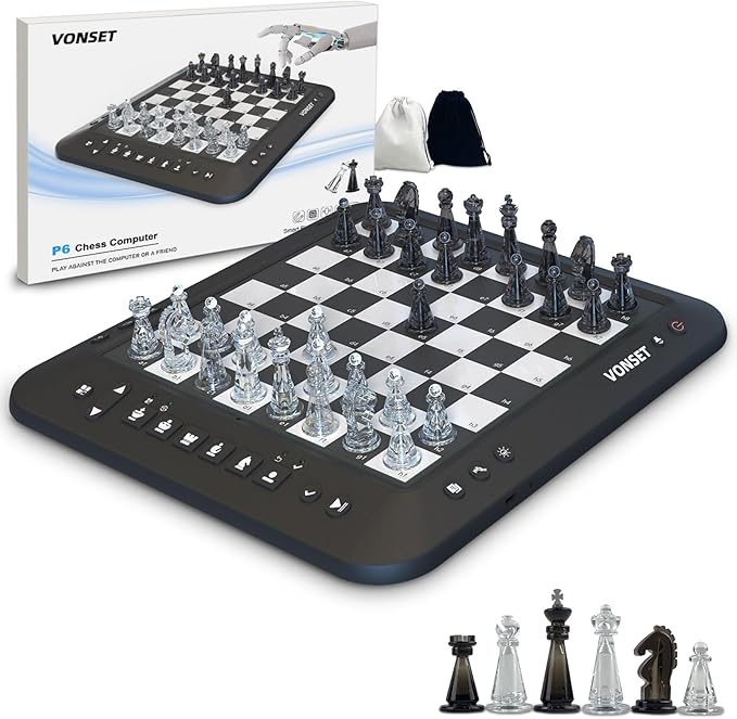 P6 Electronic Chess Computer Chess Electronic Chess Board Chess Computer Talking Smart Chess Board Electronic Chess Set Magnetic Chess Game with LED for Kids & Adults Learn Chess
