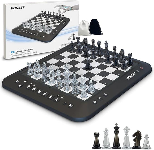 P6 Electronic Chess Computer Chess Electronic Chess Board Chess Computer Talking Smart Chess Board Electronic Chess Set Magnetic Chess Game with LED for Kids & Adults Learn Chess