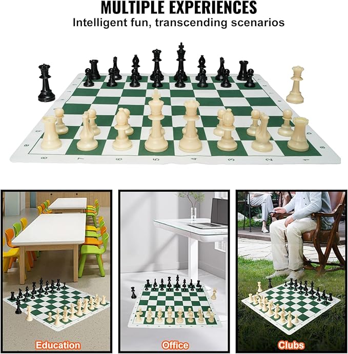 VEVOR Chess Set, 20 Inch Roll-Up Beginner Chess Board, Foldable Silicone Chess Game with Plastic Weighted Chess Pieces & Storage Bag, Portable Travel Chess Board Gift,Christmas Crafts Xmas Gift