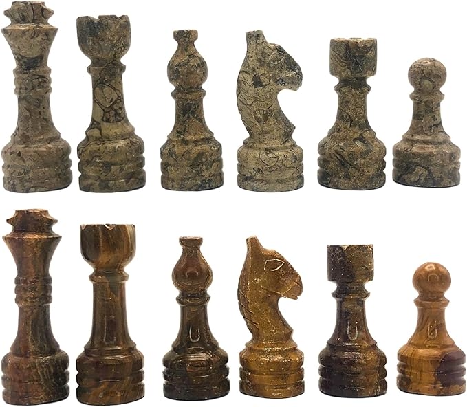 Handcrafted Premium Marble Chess Pieces Set – Elegant 32-Piece Replacement for 12-15 Inch Chess Boards Storage Box (Multi and Coral)