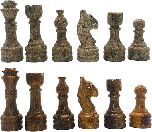 Handcrafted Premium Marble Chess Pieces Set – Elegant 32-Piece Replacement for 12-15 Inch Chess Boards Storage Box (Multi and Coral)