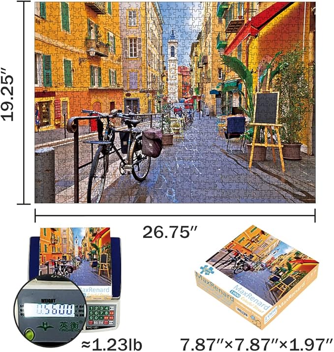 MaxRenard Landscape Jigsaw Puzzle 1000 Pieces for Adults Nice Street Colorful Building Scene Home Wall Decoration Decompression Toy Gift