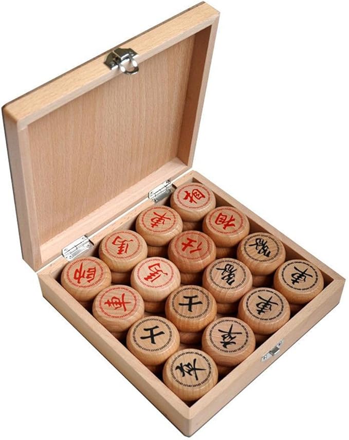 GoodPlay Beechwood Chinese Chess Set Xiangqi Travel Game Set with Wooden Box and Leather Chessboard