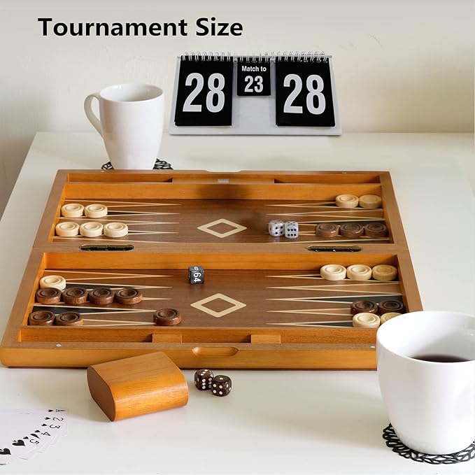 Woodronic 19" Wooden Backgammon Set for Adults, Folding Tournament Board Game, Best Strategy Game and Smart Game of Tactic for Kids and Adults
