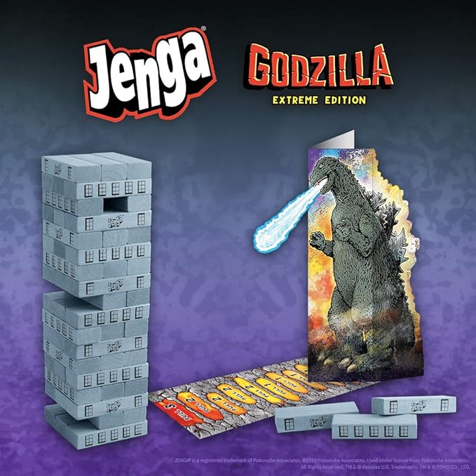Jenga: Godzilla Extreme Edition | Based on Classic Monster Movie Franchise Godzilla | Collectible Jenga Game | Unique Gameplay Featuring Movable Godzilla Piece