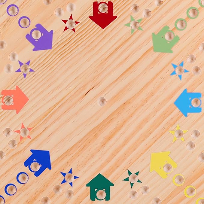 Original Marble Game Wahoo Board Game Double Sided Painted Wooden Fast Track Board Game for 8 Players 8 Colors 30 Marbles 8 Dice for Family Friends (8log)