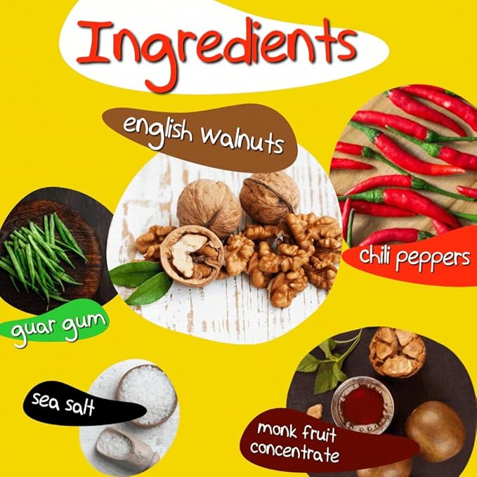 Crazy Go Nuts Walnuts Sweet & Spicy - Glazed Walnuts, Healthy Snacks, Vegan, Gluten Free, Superfood-Natural, Non-GMO, ALA, Omega 3 Fatty Acids, Good Fats, and Antioxidants - 1.25 Oz, 6-Pack