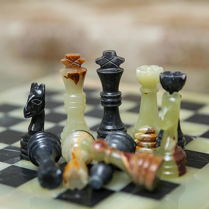 Handmade Marble Chess Set - Light Green & Black (12 x 12 Inches) - Chess Sets for Adults - Premium Quality Chess Boards - Fancy Chess Boards