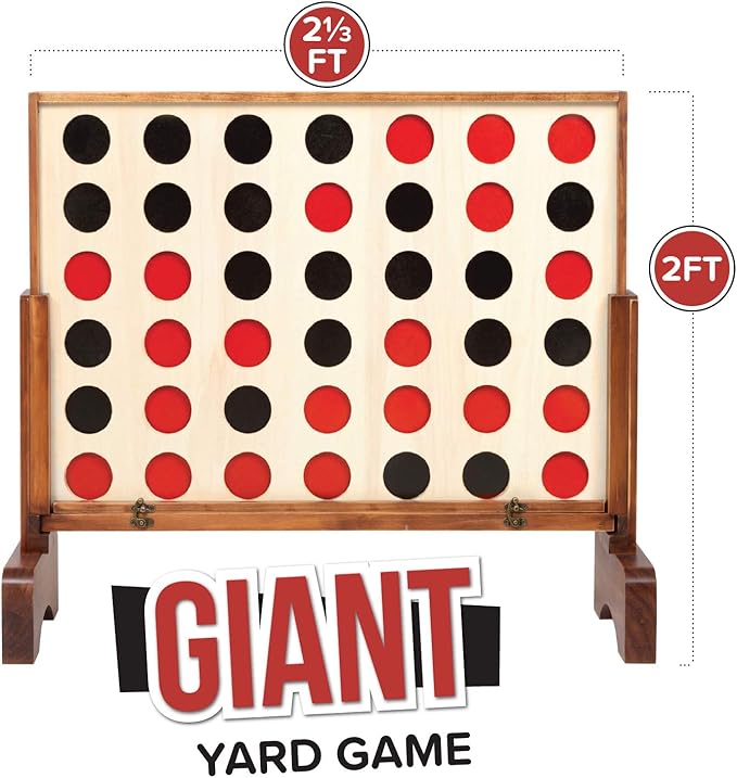Play Platoon Giant 4 in a Row Game Outdoor, 4 in a Row with Coins, Case and Rules - Extra Large Yard Games for Adults and Family - Stained Wood