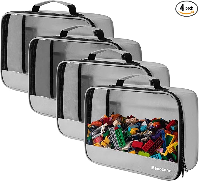 4 PCS Toys Storage Bag, Classic Bricks Building Set Storage Bag, Travel Case for Building Toys, Puzzles, Grey