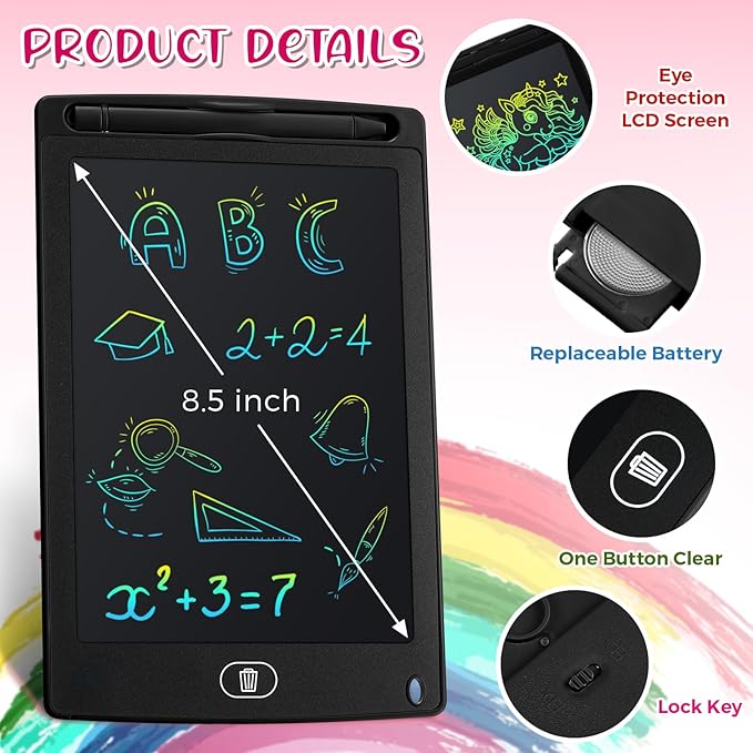Zhehao 20 Pack LCD Writing Board for Kids, 8.5 Inches Doodle Board Reusable Board Screen Drawing Pad Erasable Painting Pads Educational Toy for 3-8 Years(Black)