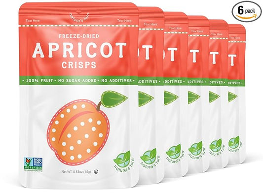 Nature’s Turn Freeze-Dried Fruit Crisps – Healthy, Gluten-Free, Crispy & Delicious, Plant-Based Snack, Ideal for Cereal, Smoothies, School Lunches, & On-the-Go, Sour Apricot, Pack of 6 (0.53 oz Each)