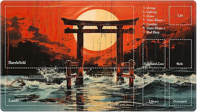 Playmat with Zones for MTG Card Game Playing, Game Mats Tabletop Magic Play Mats 24"x14" Commander Deck Gaming Desk Duel Mat Card Gameplay Mats for Beginner, Japanese Shrine Gate Torii Art