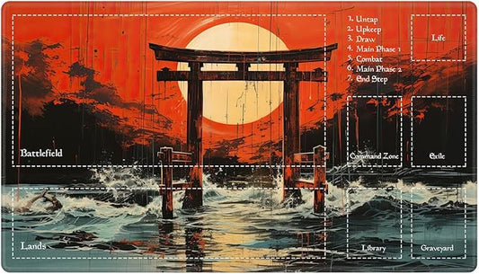 Playmat with Zones for MTG Card Game Playing, Game Mats Tabletop Magic Play Mats 24"x14" Commander Deck Gaming Desk Duel Mat Card Gameplay Mats for Beginner, Japanese Shrine Gate Torii Art