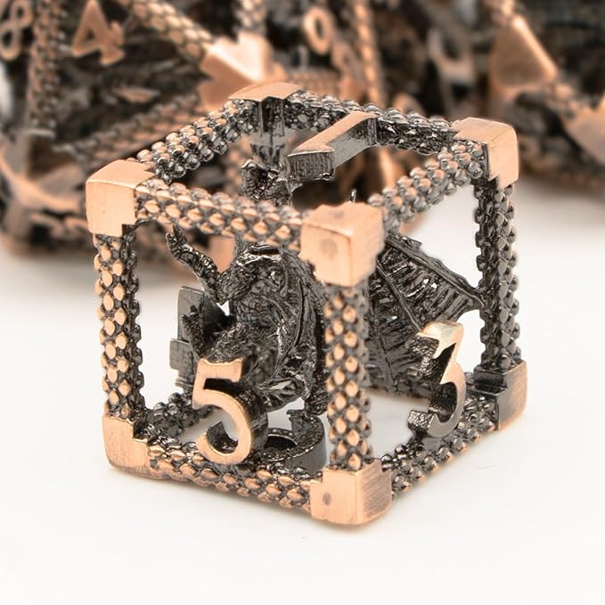 D&D Dice, Dungeons and Dragons Metal Dice Set of 7PC,DND Dice Role Playing D and D Starter Dice for RPG MTG Table Board Games Pathfinder Warhammer Shadowrun Yahtzee (3D-Copper)