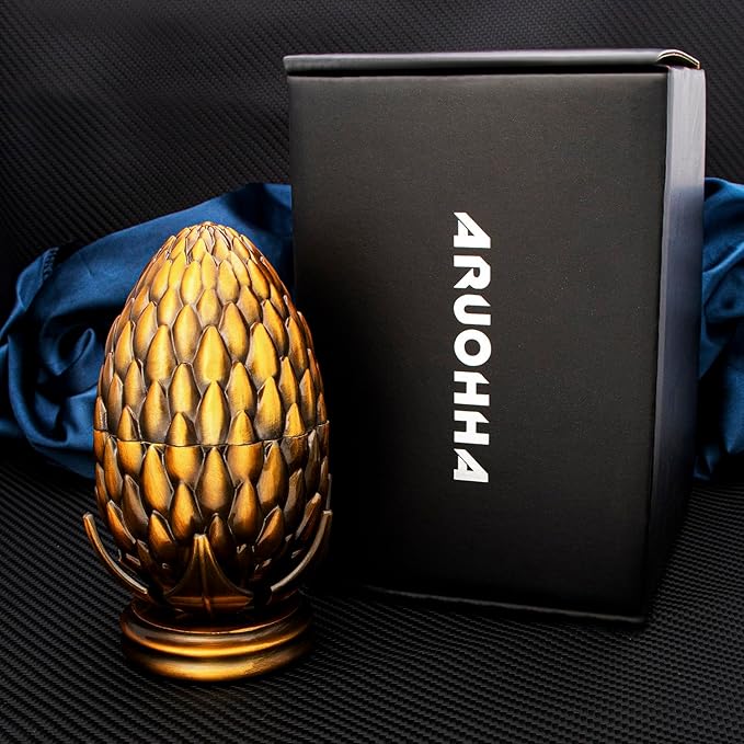 ARUOHHA DND Metal Dice Antique Gold Dragon Egg Dice with Rotating Dragon Egg Shell, Role Playing Game RPG Polyhedral D and D Dice Set D20 D12 D10 D8 D6 D4