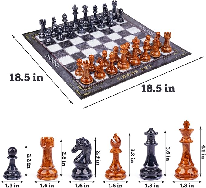 18.5" Large Chess Set for Adults with Zinc Alloy Heavy Chess Pieces Portable Folding Chess Board Travel Chess Set Board Game Gift – Staunton Chess Pieces