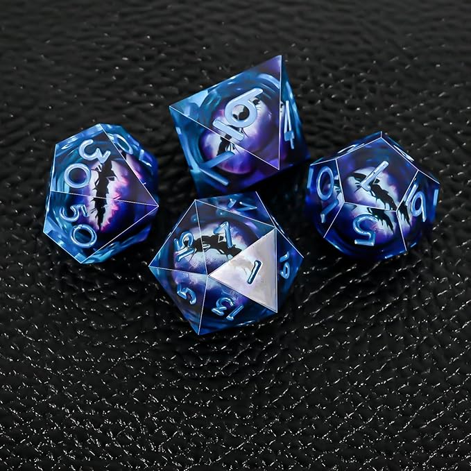 Resin Dice Set, Resin Edge Sharp for Dungeons & Dragons RPG, MTG Board Games with Gift Box (Purple and Blue Longan)