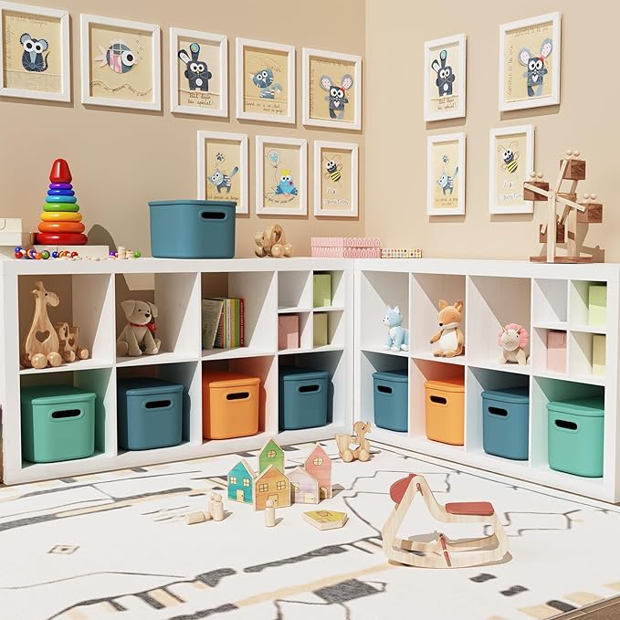 6 Pack Colorful Storage Bins with Lids Stackable Storage Container for Organizing, Storage Boxes with Handle for Shelves, Cute Storage Bin for Craft, Snacks, 9.85x6.9x5.7 inch