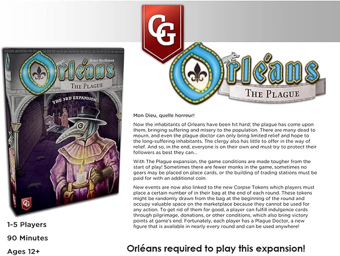 Orleans: The Plague - The 3rd Expansion, Strategy Game, New Cards, Tiles, Corpse Tokens & Events, Ages 12+, 1-5 Players, 90 Min
