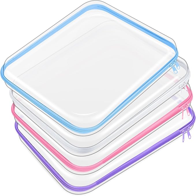 Hoolerry 4 Pcs Hard Clear Zipper Case Transparent Cases for Snacks Makeup Bag Plastic Storage Box Containers for Building Blocks, Puzzles, Cosmetics(Multicolor,13.8 x 11.8 x 2 in)