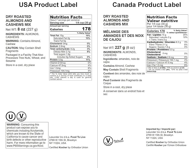 Food to Live - Dry Roasted Almonds and Cashews Mix, 8 Ounces – Unsalted Oven Roasted Nuts, Protein Rich Trail Mix, Healthy Vegan Snack, No Oil Added