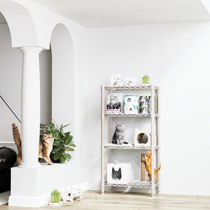 1000 lbs 4-Shelf Standing Storage Shelves Heavy Duty Metal Shelving Unit Adjustable Wire Rack for Office Garage Kitchen, Light Tan 11.8 D x 23.6" W x 47.5" H