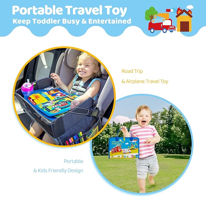 Busy Board Montessori Toys for 3 4 Year Old, Educational Activity Sensory Preschool Learning Toys for Toddlers, Travel Toys for Airplane Car,Pretend Play Toys for Boys Girls Birthday Gifts