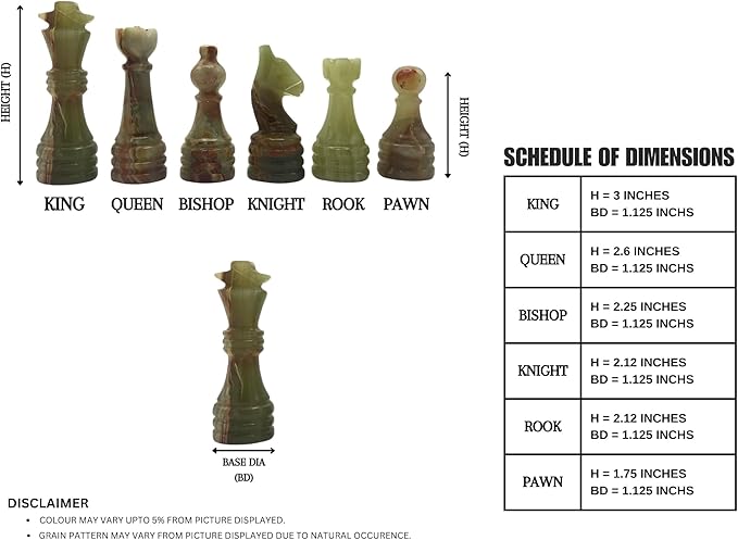 Handcrafted Premium Marble Chess Pieces Set – Elegant 32-Piece Replacement for 12-15 Inch Chess Boards Storage Box (Coral and Green)