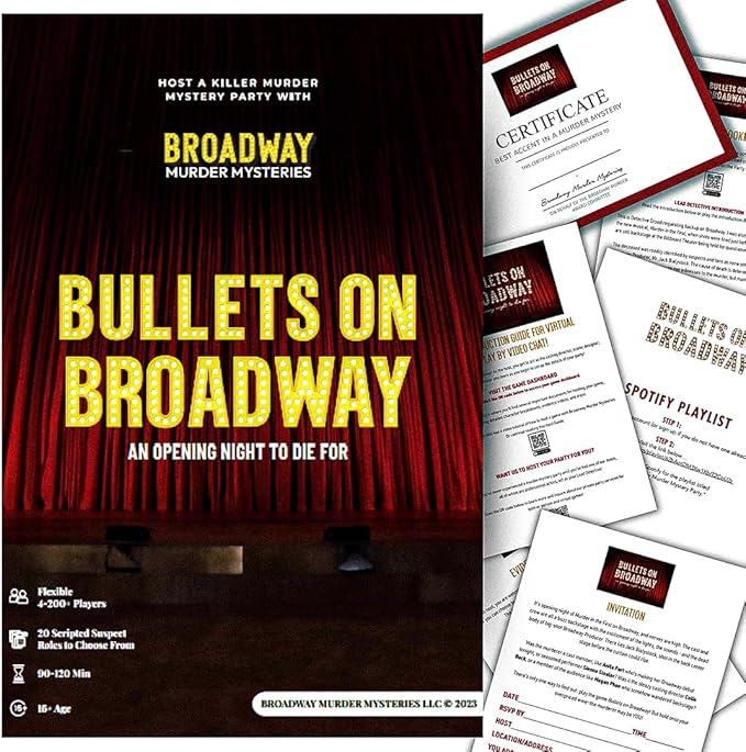 Bullets on Broadway Murder Mystery Game | Flexible 4-20+ Players | Broadway-Theme | Physical Game Kit | Updated 2025