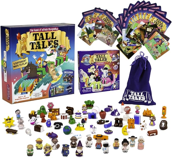 SCS Direct, Tall Tales Board Game & Expansion Combo Pack (93 Piece Set) - Educational Story Telling Game w Story Cards & Game Pieces for 5 Ways to Play for Kids & Adults