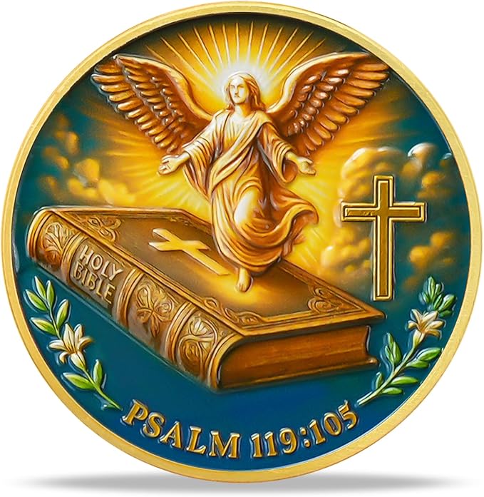 Bible Angel Religious Coin – Inspirational Bible Verse Medallion for Faith-Based Gifts, Spiritual Encouragement for Men & Women