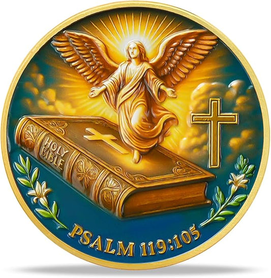 Bible Angel Religious Coin – Inspirational Bible Verse Medallion for Faith-Based Gifts, Spiritual Encouragement for Men & Women