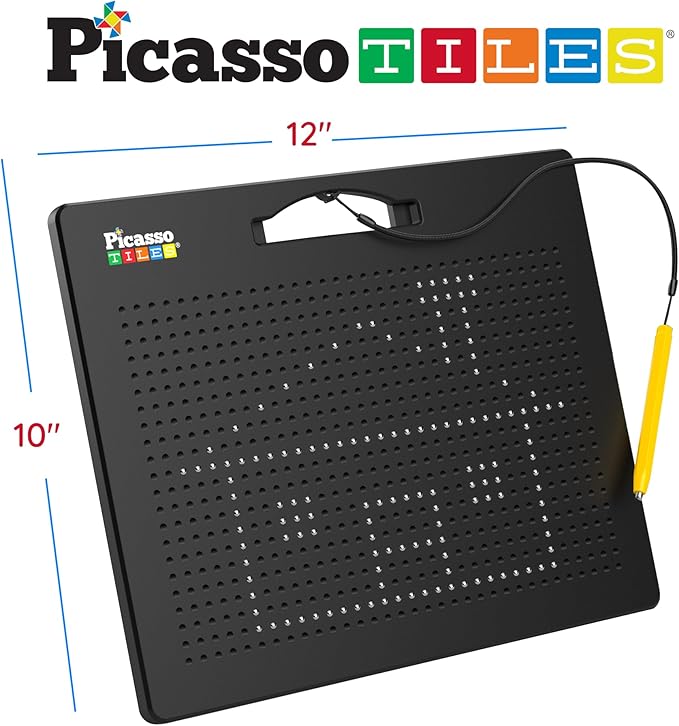 Picasso Toys Magnetic Drawing Board 12x10 inch Large 748 Bead Magnet Tablet Pad Erasable Reusable Writing Playboard STEM Toys Educational Playset Open-Ended Learning Kit Child Brain Development PTB01