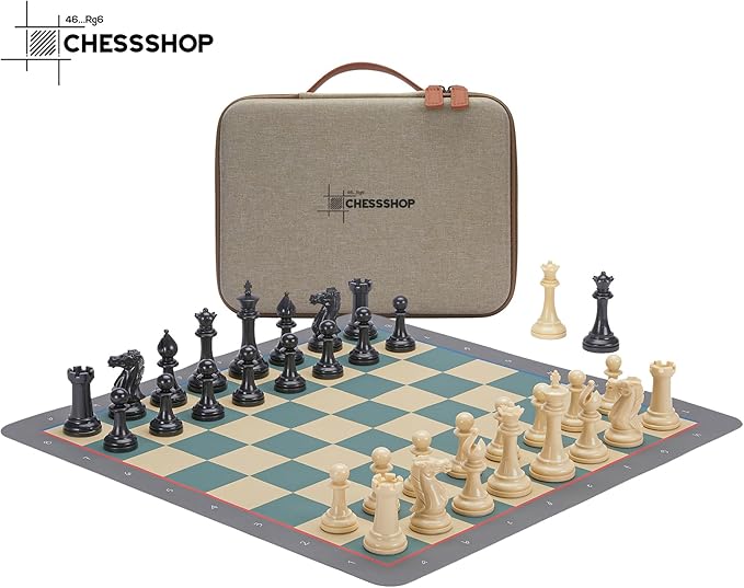 Conqueror Tournament Travel Chess Set 18''x18'' Foldable Silicone Chess Board / 3.5'' King Height Plastic Double Weighted Classic Staunton (Multicolor Chessboard)
