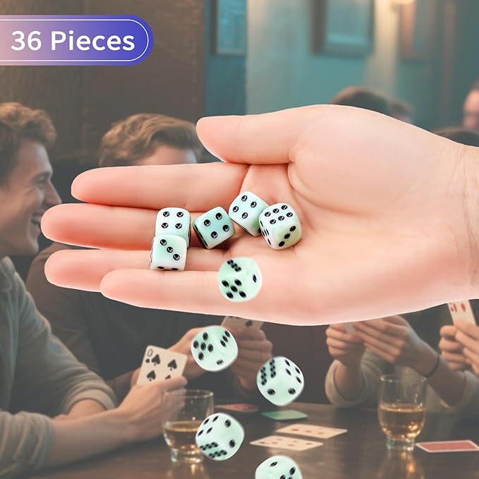 36 Pieces 12mm 6 Sided Mini Dice Set,Mixed Colours Swirls D6 Game Dice Set,6 Sided Standard Game Dice for Board Games Dice Games Classroom Teaching Dices Game,with Portable Gaming Box(Green & White)