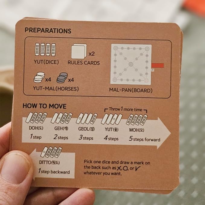 Giftable YUTNORI(Portable Board Game), Traditional Korean Party Game (with Unique Dice), Korean Folk Game YUNNORI, 2~4Teams, 15min, Strategy & Luck, Fast Pace, 6+yr, Mini Board Game