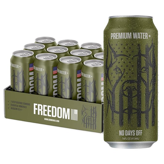 NO DAYS OFF Premium Water+ | Limited FREEDOM Edition (16oz Still (Pack of 12))